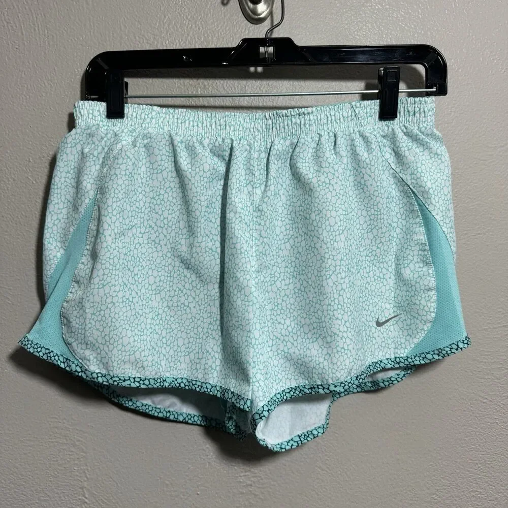 NIKE Womens Sz M Teal Print Dri-FIT Elastic Waist Pull-On Tempo Running Short
